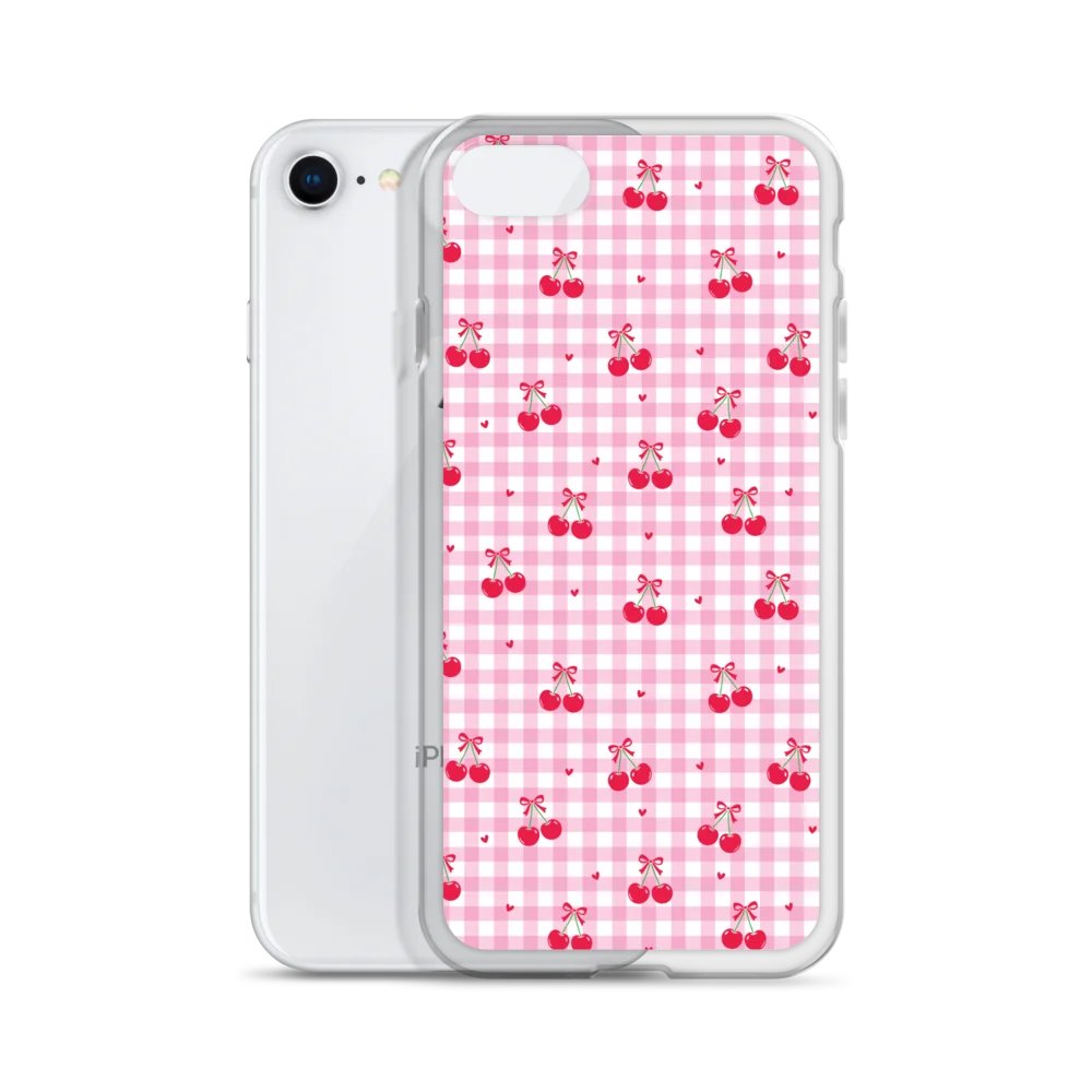 Cherries and Plaid Dreams Clear iPhone® 7/8, 11, 12, 13, 14, 15, 16, 17, X/XS, SE, XR, Mini, Pro, Pro Max, Plus Cases. product image (2)