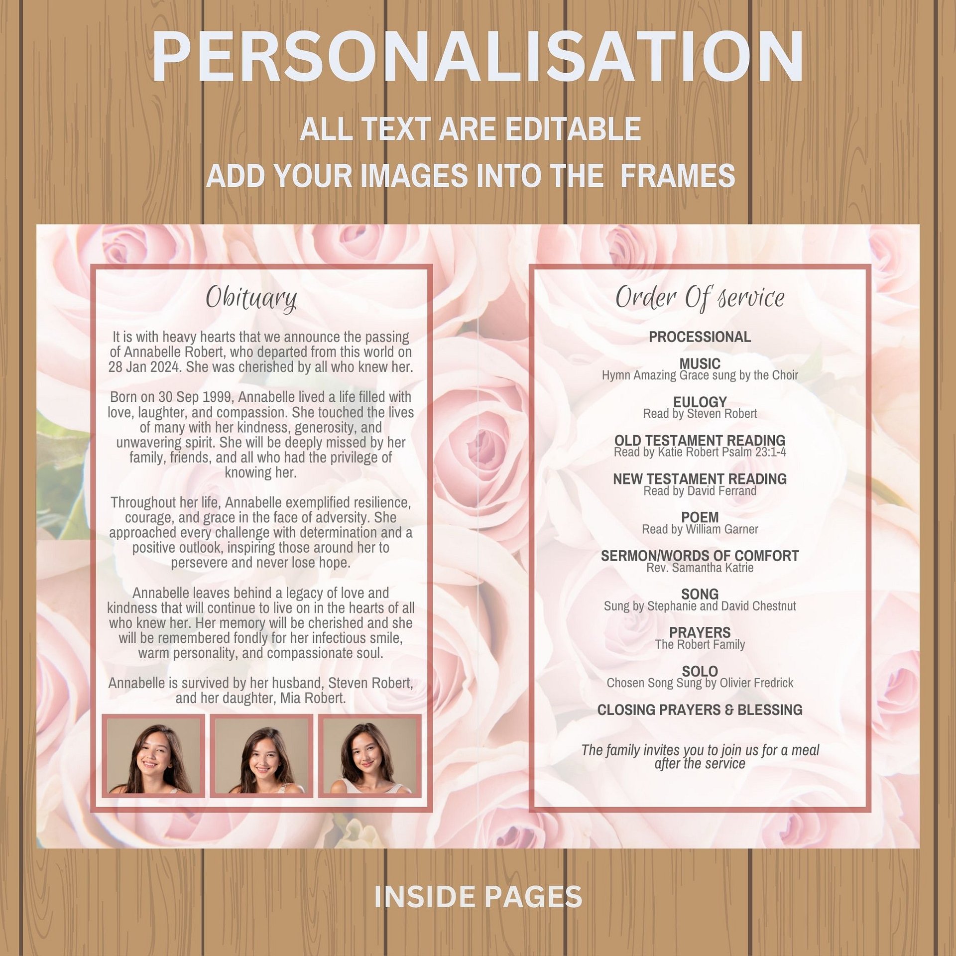 Pink Roses Funeral Program Canva Template product image (7)