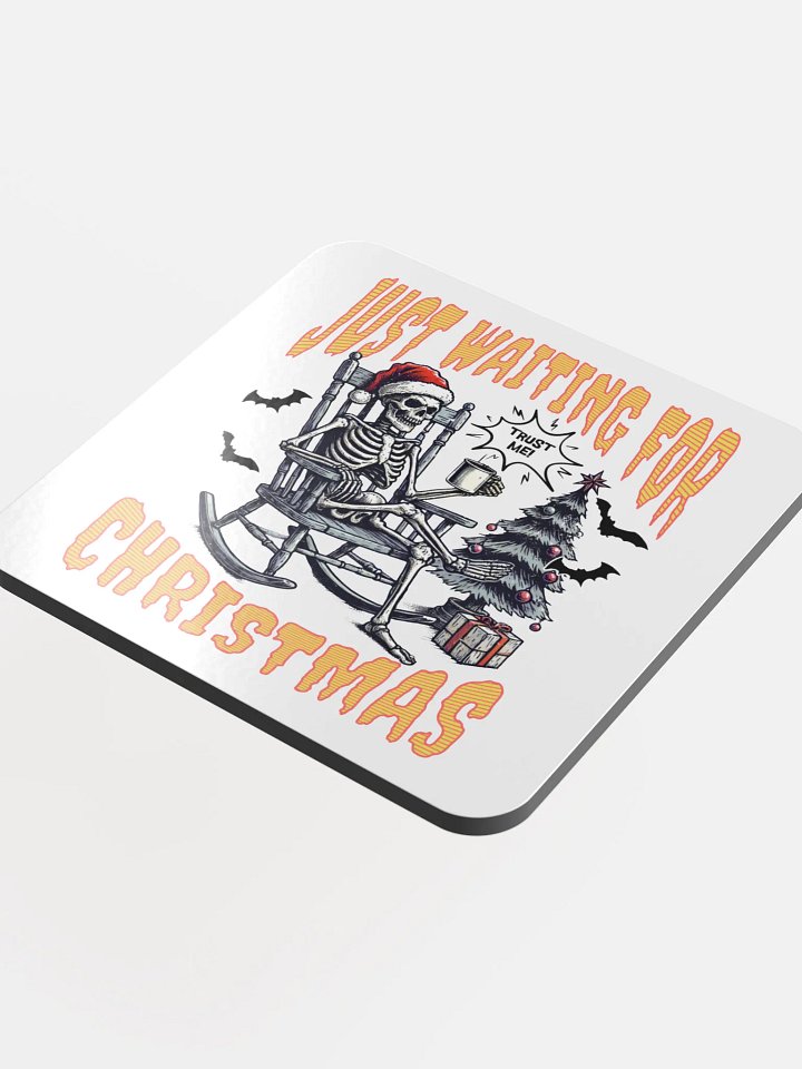 Just Waiting For Christmas Santa Skeleton Cork Coaster product image (1)
