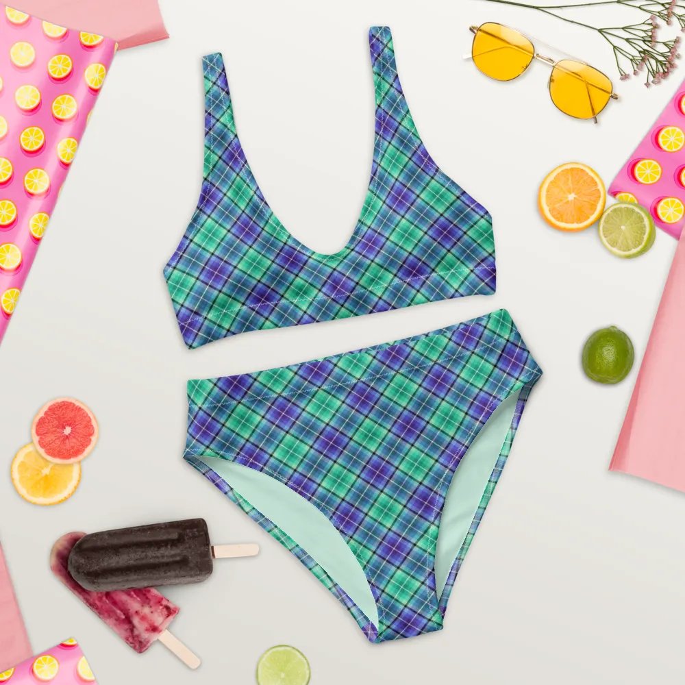 Bright Green and Purple Plaid Bikini product image (9)