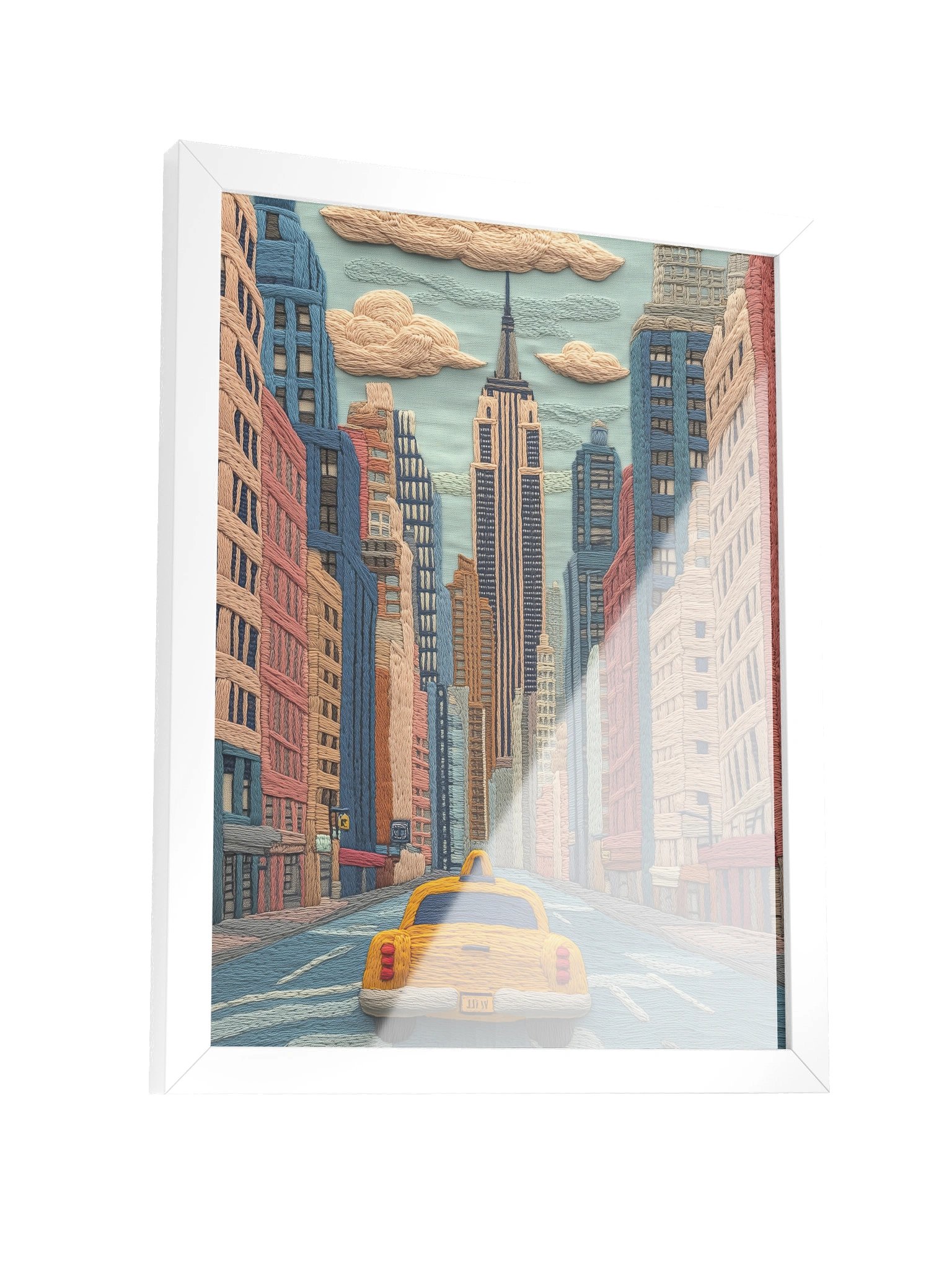 A Yellow Cab in New York | Embroidery-Style Wall Art — Framed Print product image (11)