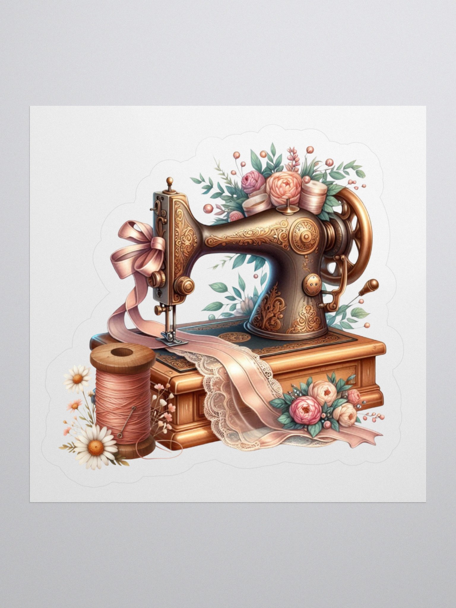 Vintage Sewing Machine Floral Kiss Cut Stickers product image (2)