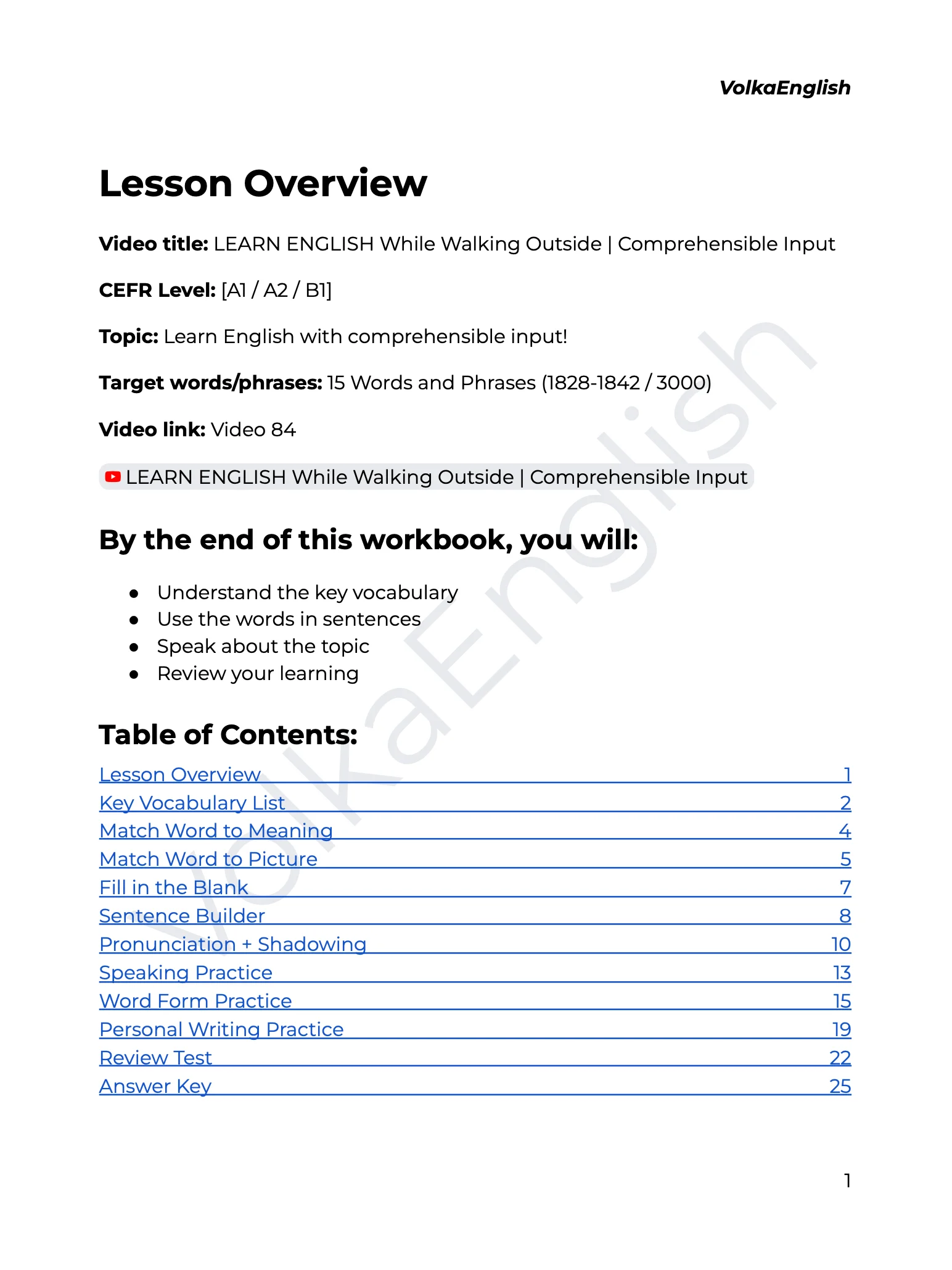 LEARN ENGLISH While Walking Outside | Comprehensible Input - Video 84 Study Pack product image (2)