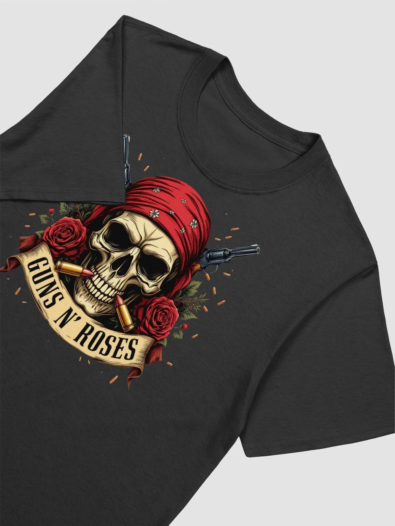 Guns N' Roses Skull T-Shirt | Revolvers Roses Graphic Tee | Appetite for Destruction Collector Band Shirt product image (3)