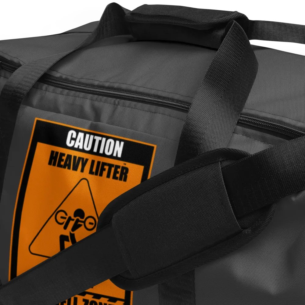 Caution Heavy Lifter Ahead-Barbell Zone Duffle Bag (Dark Gray and Black) product image (6)
