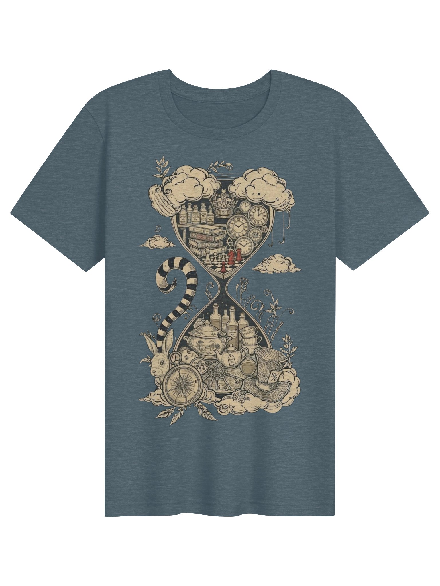 Alice in Wonderland Hourglass Tee, Surreal White Rabbit Graphic Shirt product image (2)