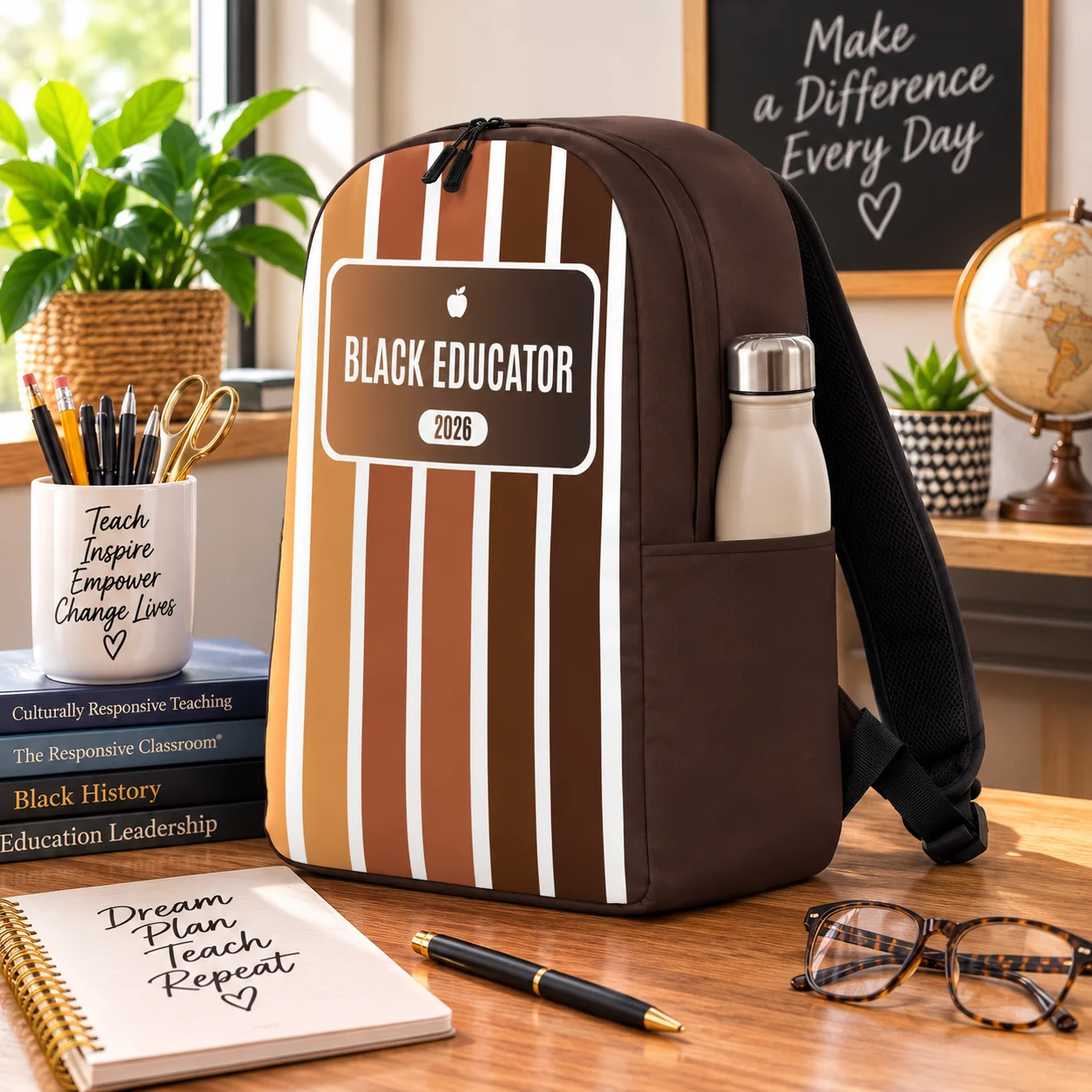African American Teacher Backpack - Back to School Melanin Stripes Bag, Teacher Gift 2026 product image (2)