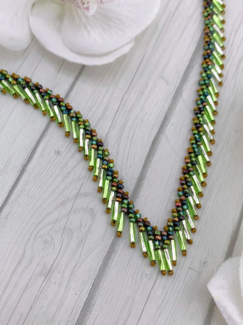 Bugle Bead Fringe Necklace - Green product image (6)
