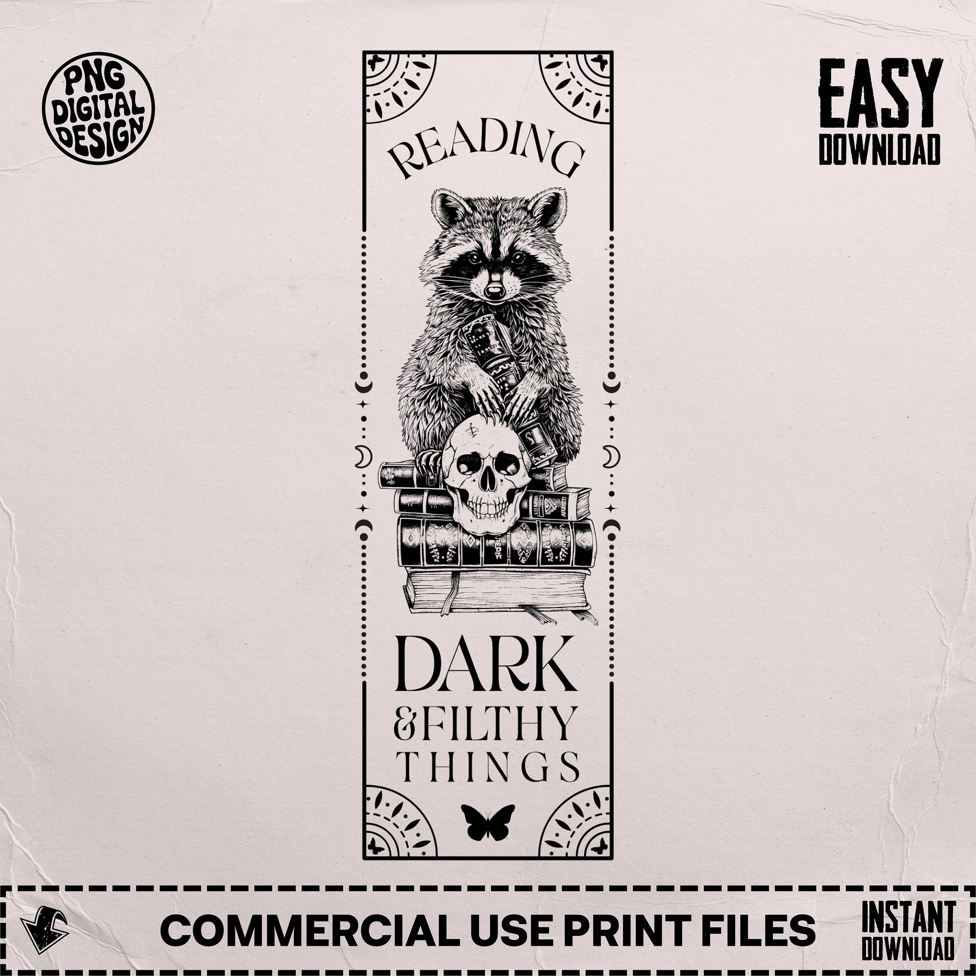 Raccoon Skulls Book Lover Bookmark SVG, Woodland Animal Retro Vintage Sublimation Design, Smut Reader Bookish DIY Gift, Digital Download product image (6)