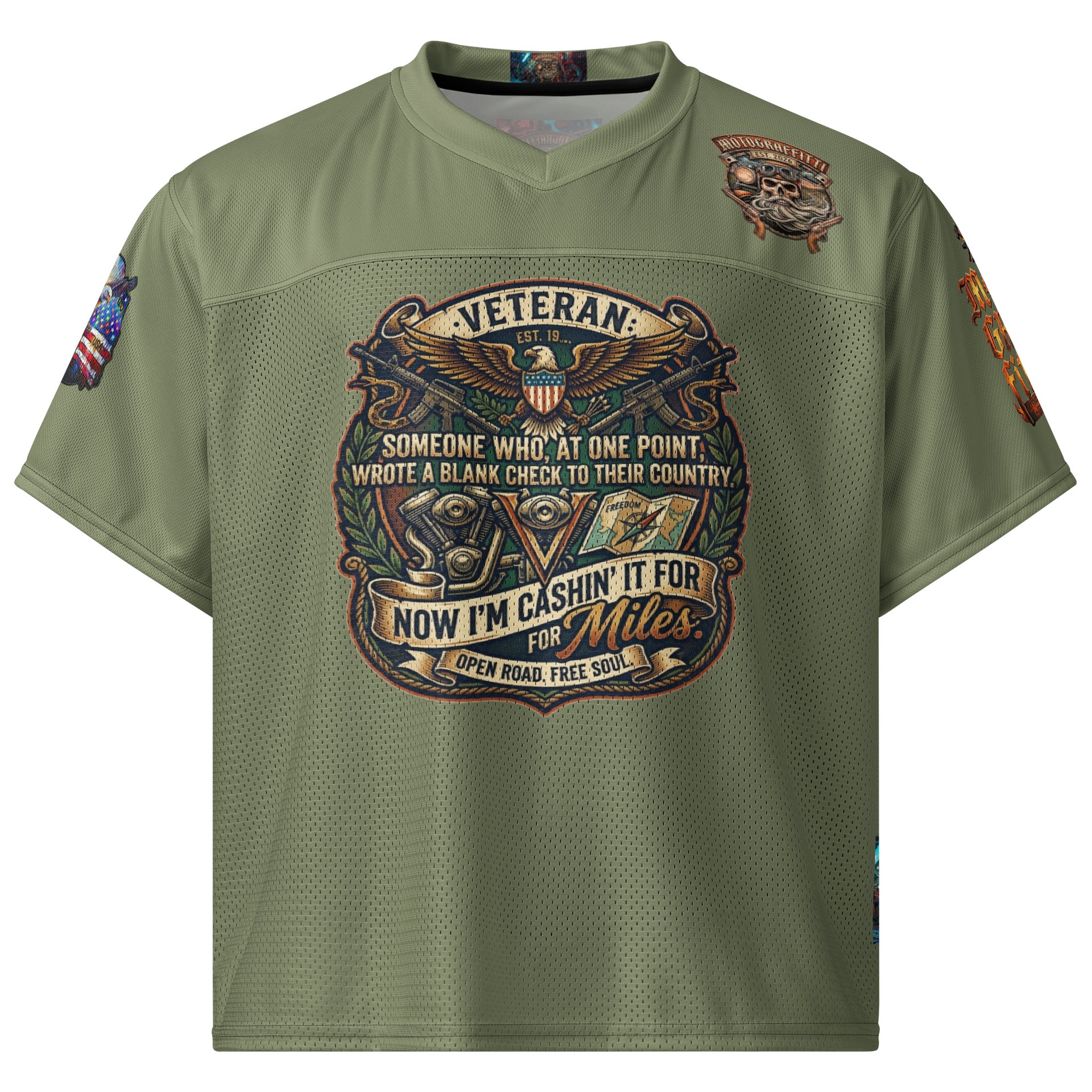 MötoGraffitti Veterans OD Green Football Jersey product image (1)
