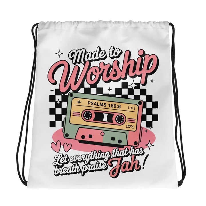 Retro Worship Cassette Drawstring Bag – Lightweight, Durable, and Eco-Friendly product image (1)