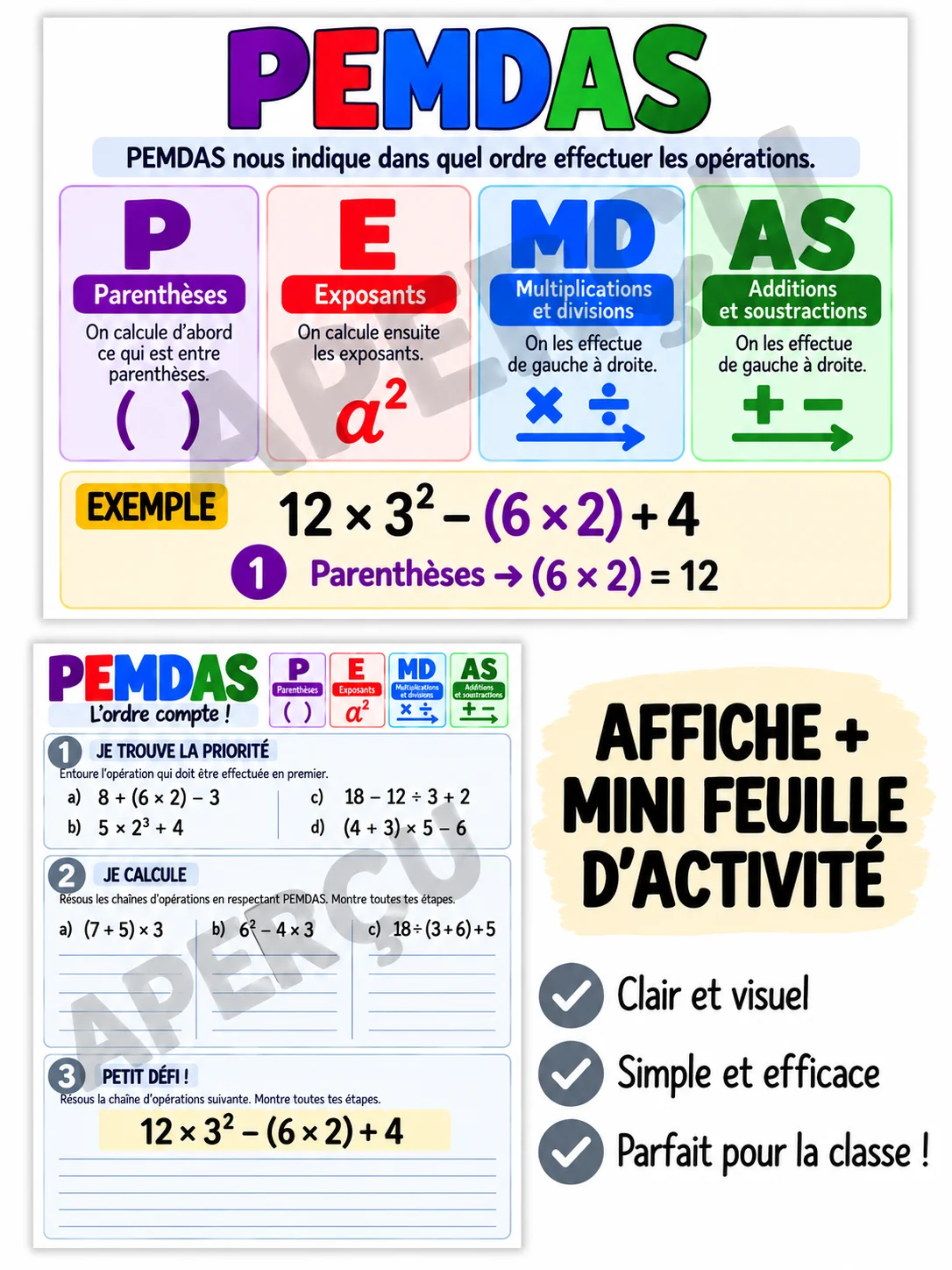 PEMDAS – Affiche + mini feuille d’activité product image (1)
