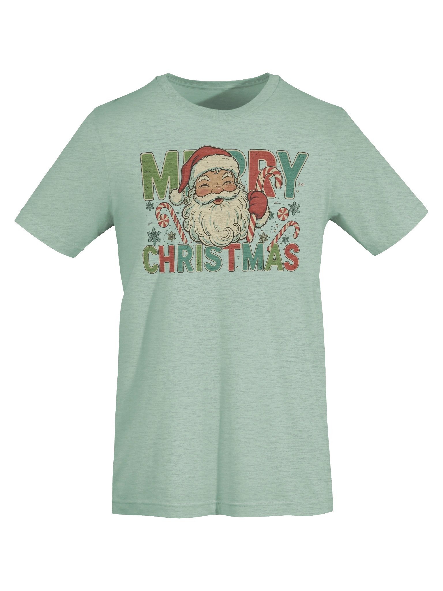 Vintage Merry Christmas Santa T-Shirt – Retro Holiday Graphic Tee with Candy Canes & Festive Typography product image (7)