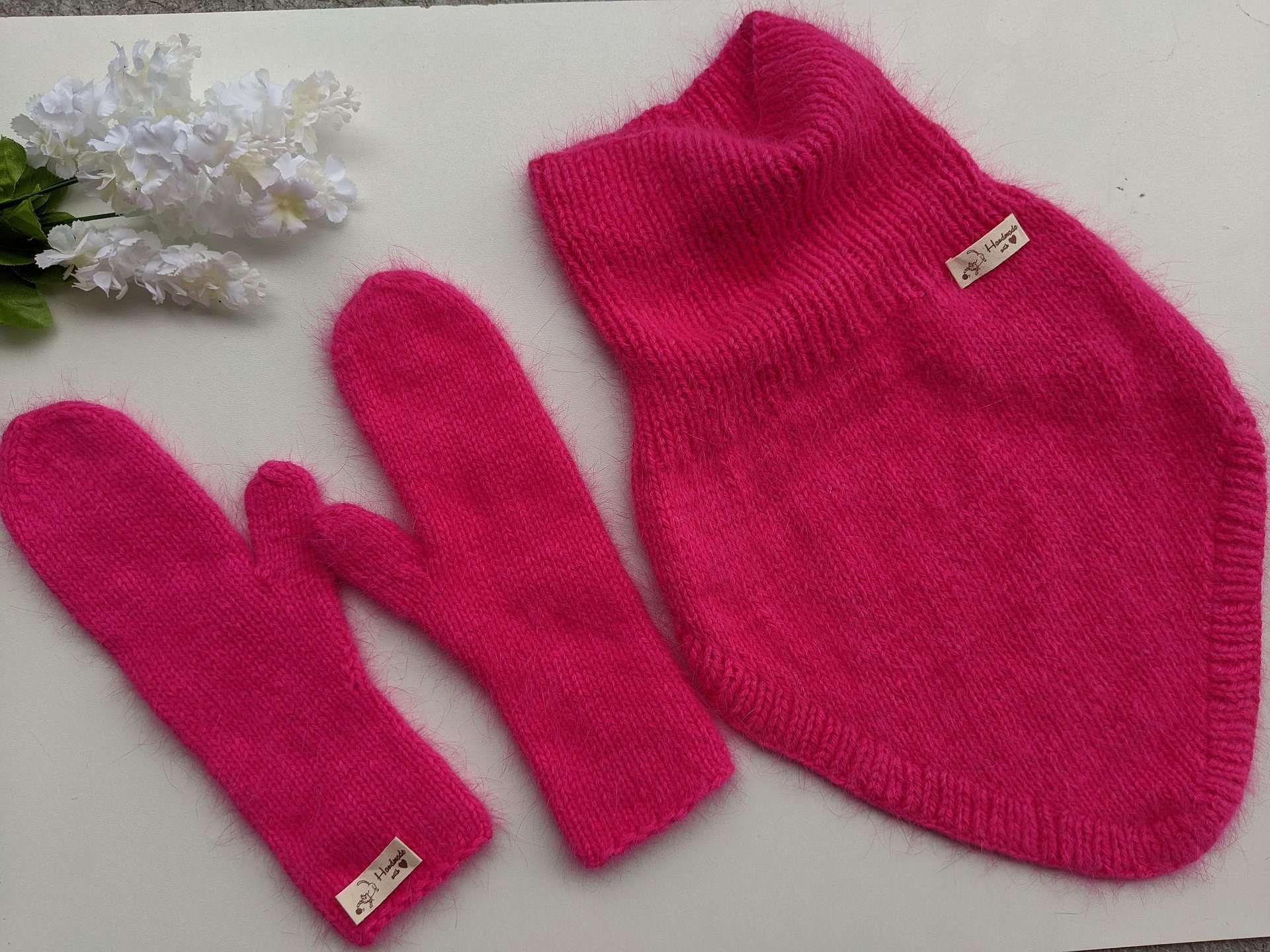 Pink Winter Bandana Cowl Knitting Pattern product image (5)