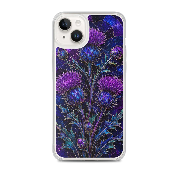 Cosmic Purple And Electric Blue Thistle Flowers Mosaic Premium Soft Silicone iPhone Case - MagSafe Compatible product image (1)