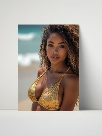 Metallic Gold Bikini Model 8x10 Metal Wall Art – Ocean Beach Metal Poster product image (1)