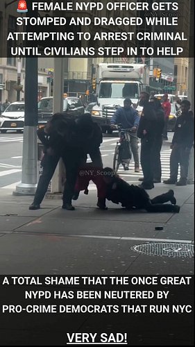 🚨 DISGUSTING - A Female NYPD Officer gets dragged onto a Lower Manhattan sidewalk, STOMPED in the face, and choked, and it to...