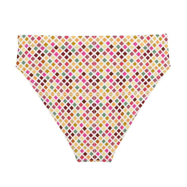 Colorful Square Pattern Design High Waist Bikini Bottom - V3 product image (2)