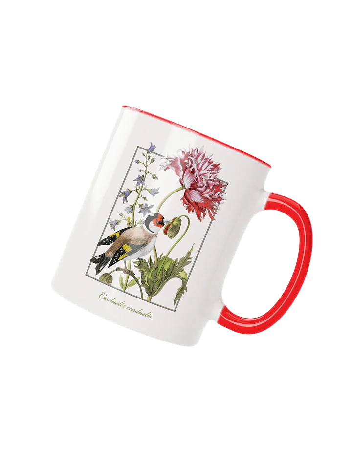 European Goldfinch with a poppy and bellflower - ceramic mug product image (4)