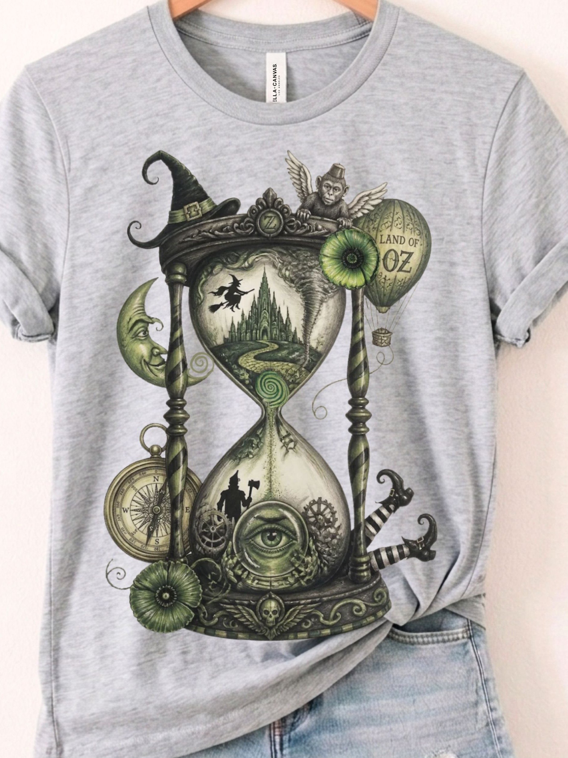 Whimsigoth Oz Shirt, Steampunk Emerald City Tee with Witch Hourglass Graphic product image (1)