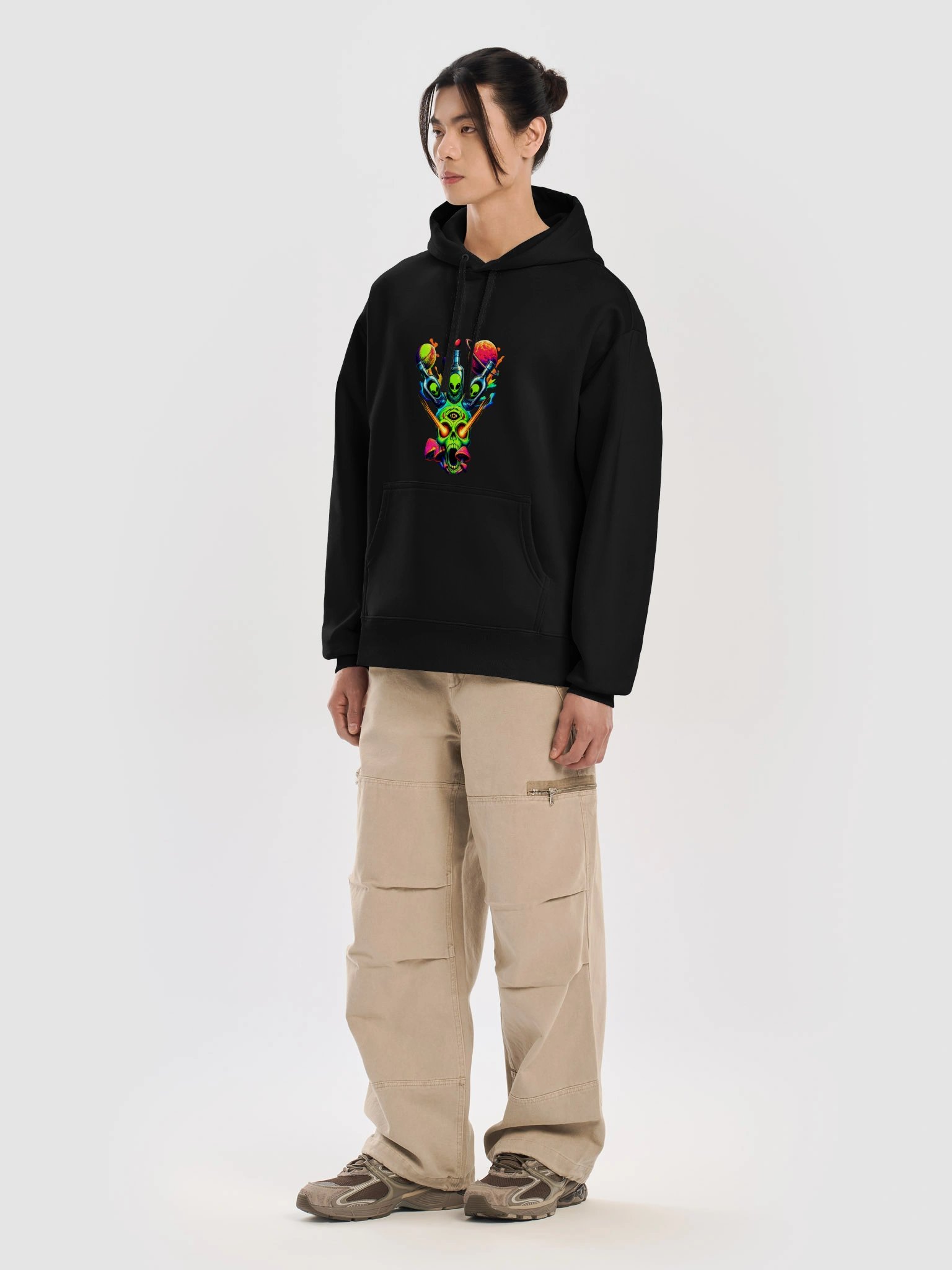 Psychedelic Neon Skull Heavy Hoodie product image (7)
