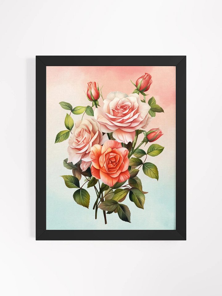 Vintage Rose Bouquet Wall Art – Romantic Watercolor Floral Print, Pink and Peach Roses, Shabby Chic Botanical Decor product image (1)