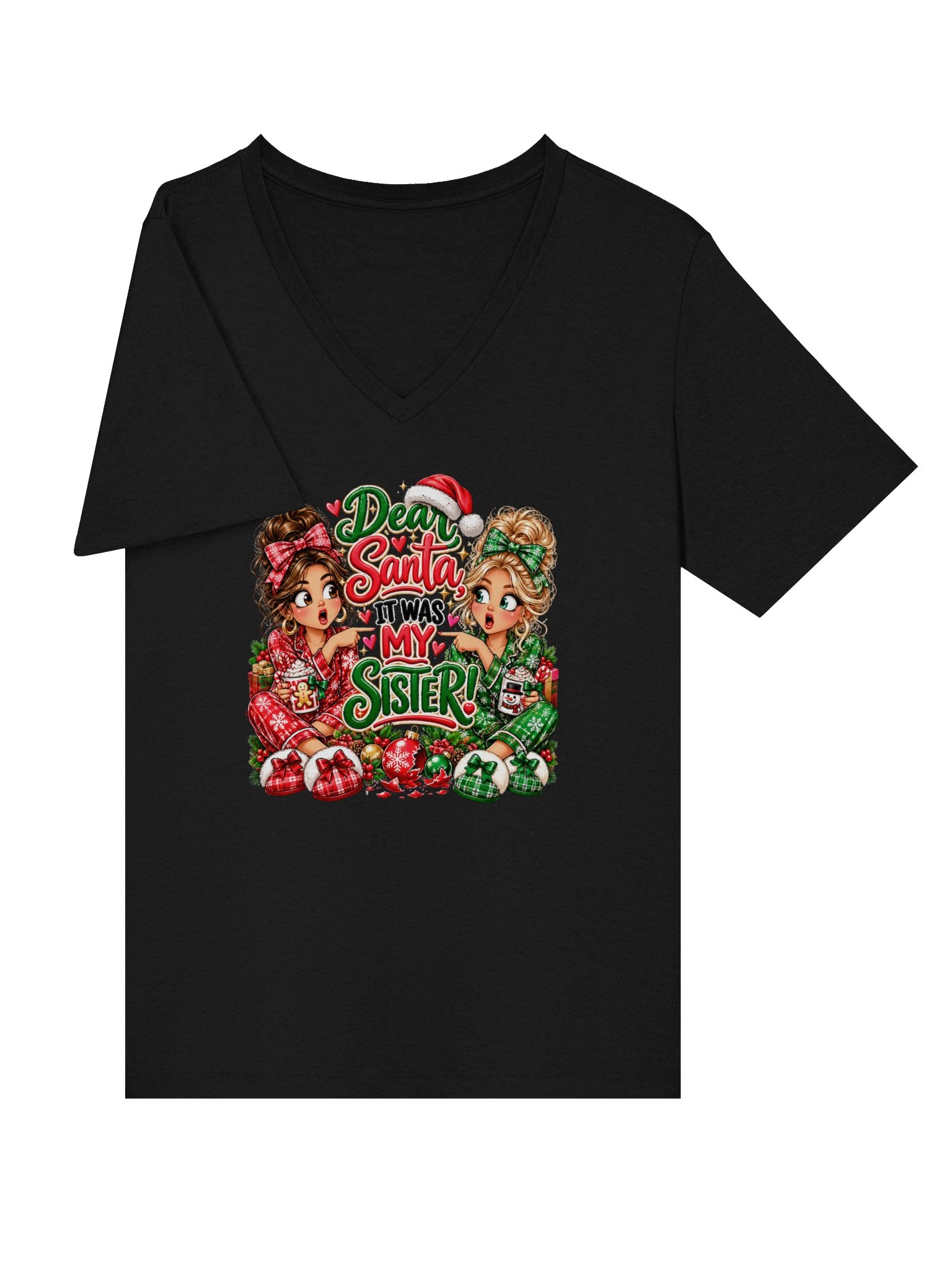 Dear Santa, It Was My Sister – Funny Christmas V-Neck Tee product image (3)