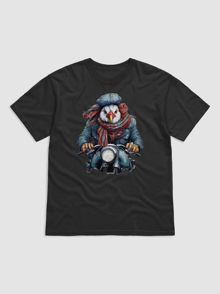 chicken wearing a jackets hat and a scarf on a motorcycle product image (1)