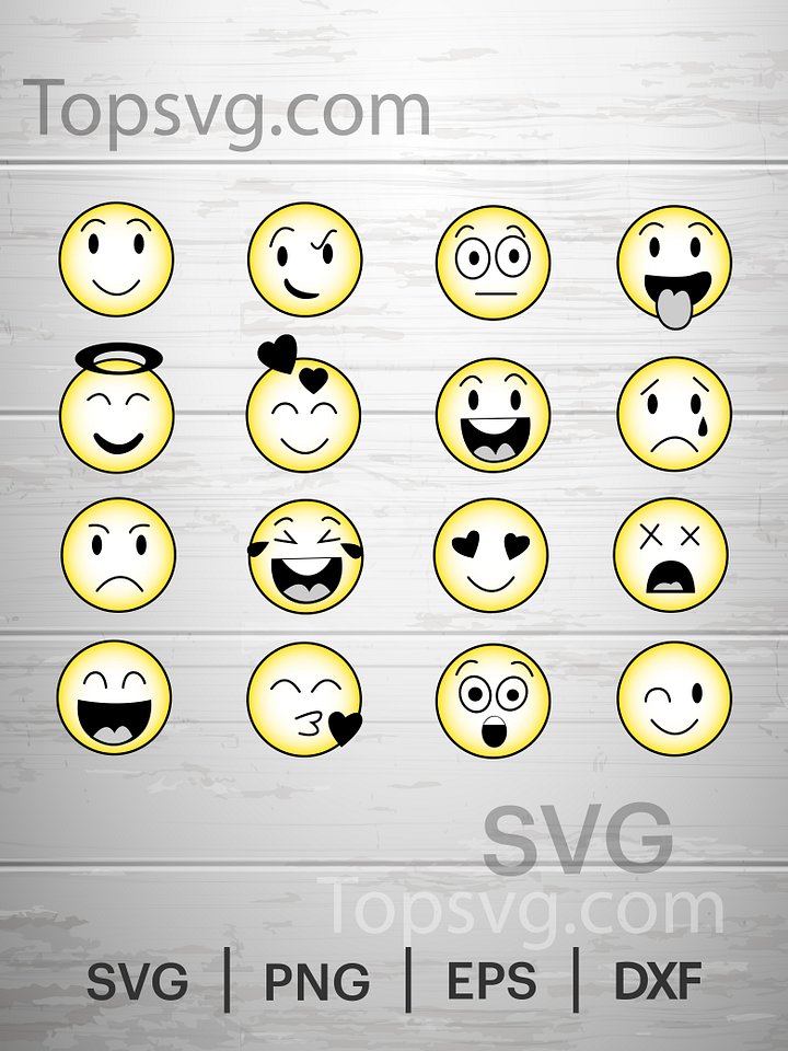 16 Emoji SVG, Emoticon SVG, Emoji Face, Emoji clipart, Emoji cut file, vector, Printable Emoji Bundle ,Silhouette SVG, Emoji shirt, Editable product image (1)