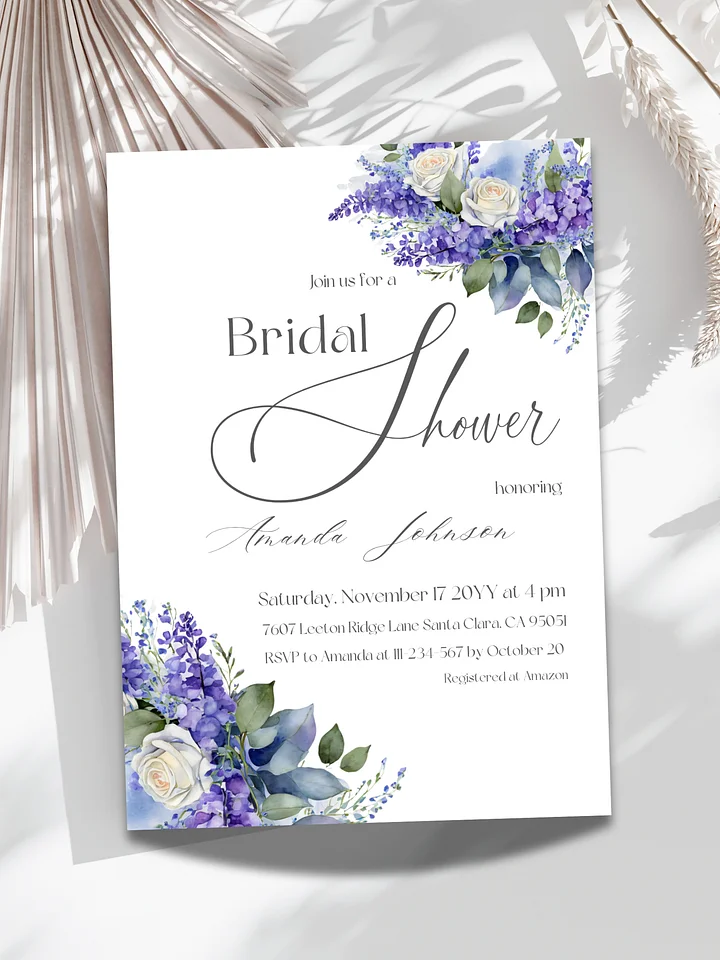 Blue Bridal Shower Invite, Rustic Wildflower Floral Invitation Canva Template, Printable Garden Party Theme Idea, Digital Download product image (1)
