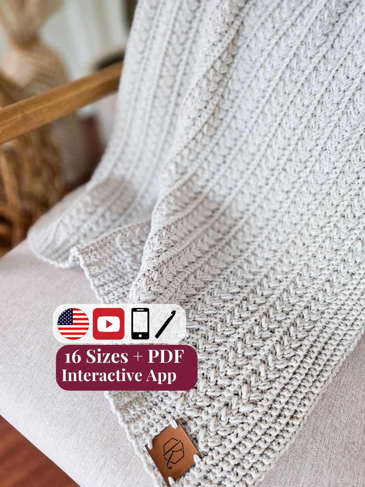 Cozy Braided Wheat Crochet Blanket Pattern product image (1)