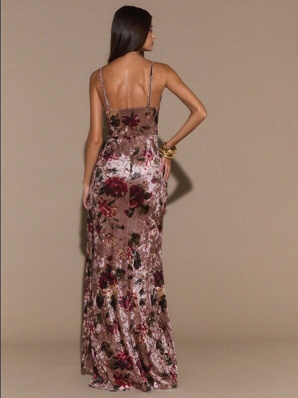 ADLEST BAE Floral Print Maxi Dress With Lace Trim Spaghetti Strap Bodycon High Slit Maxi Dress product image (2)