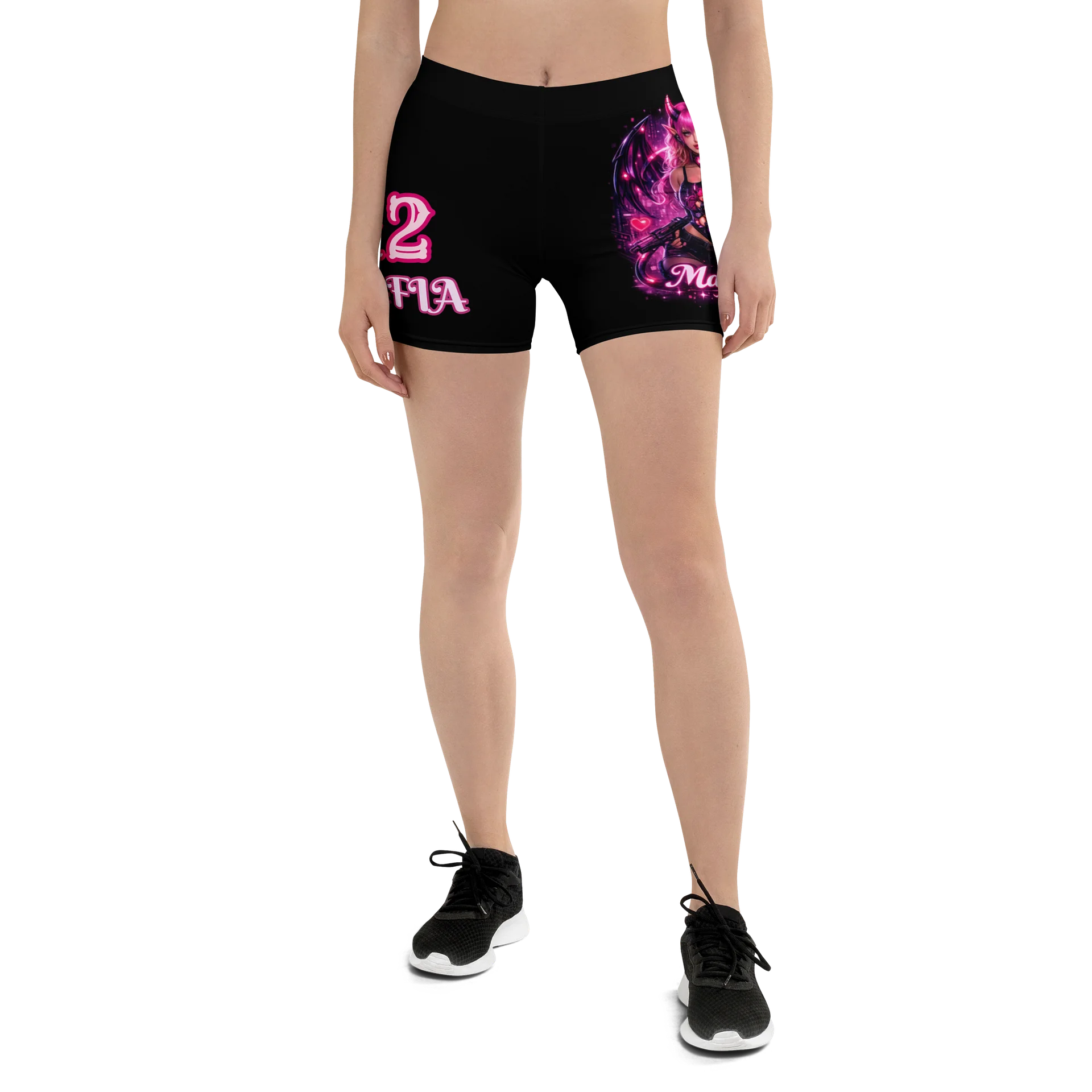 Medellin Mafia Pink Devil Biker Shorts for Women | Streetwear Activewear product image (1)