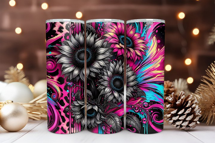Neon Sunflower 20 oz Skinny Tumbler Sublimation Design Digital Download PNG Instant DIGITAL ONLY Neon Sunflower Splash Tumbler Wrap product image (1)