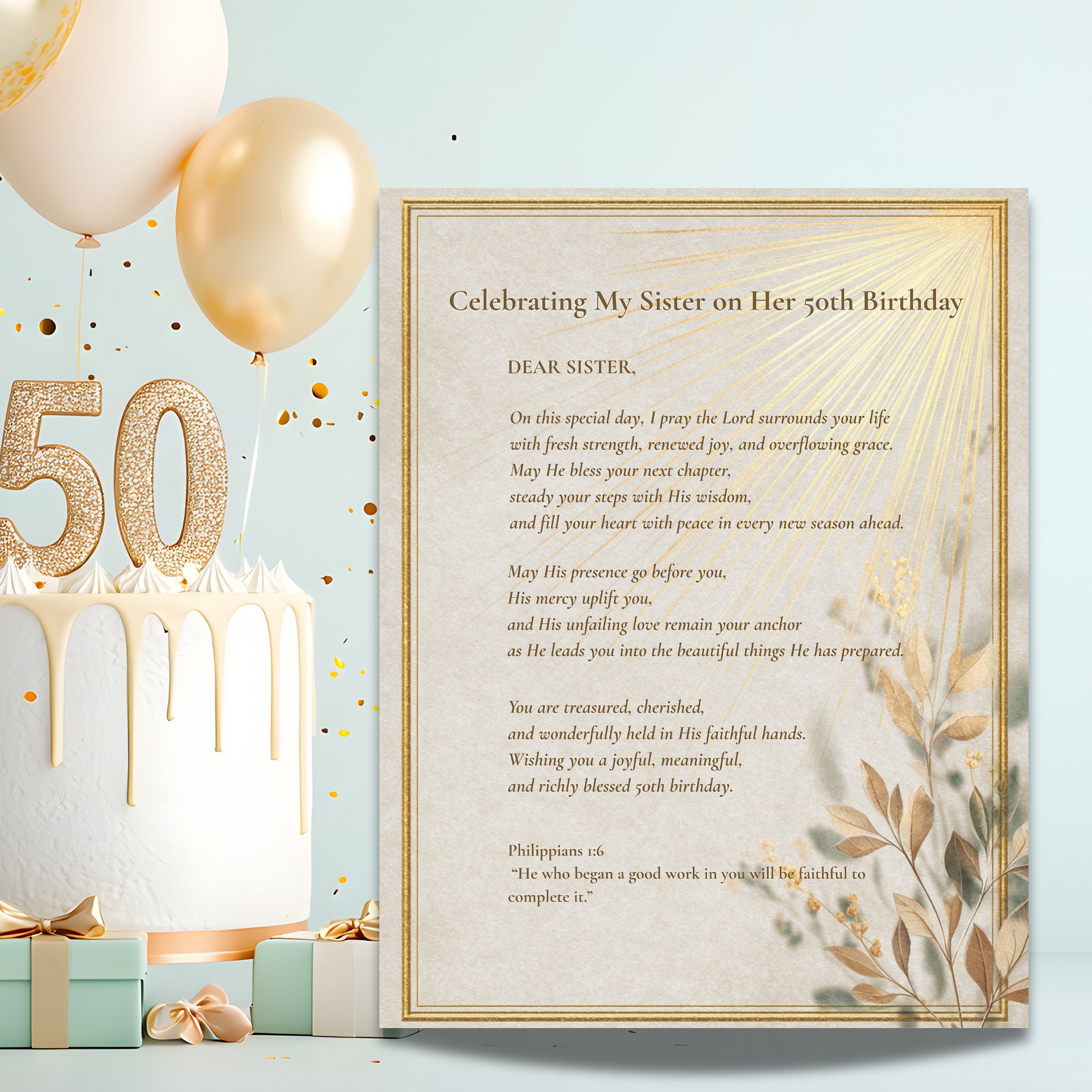 50th Birthday Card for Sister • Christian blessing Printable Milestone Scripture Card product image (1)