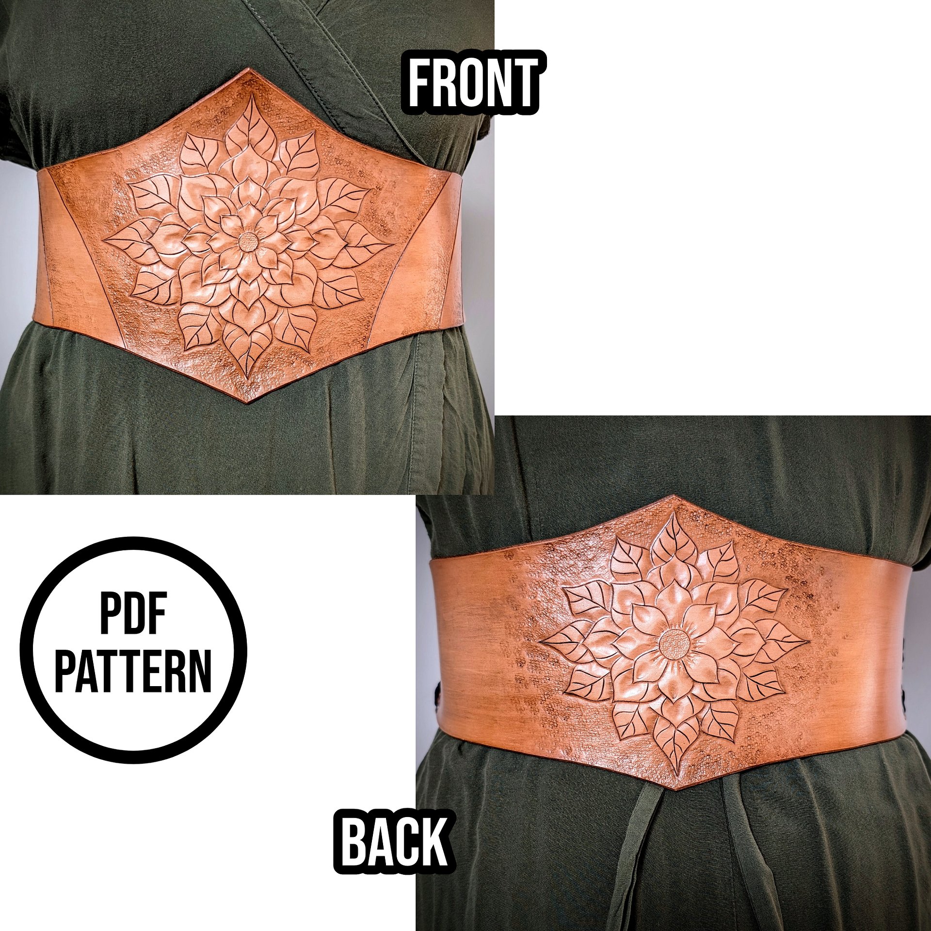 Leather Corset Belt with Flowers - PDF Pattern for Leathercraft product image (5)