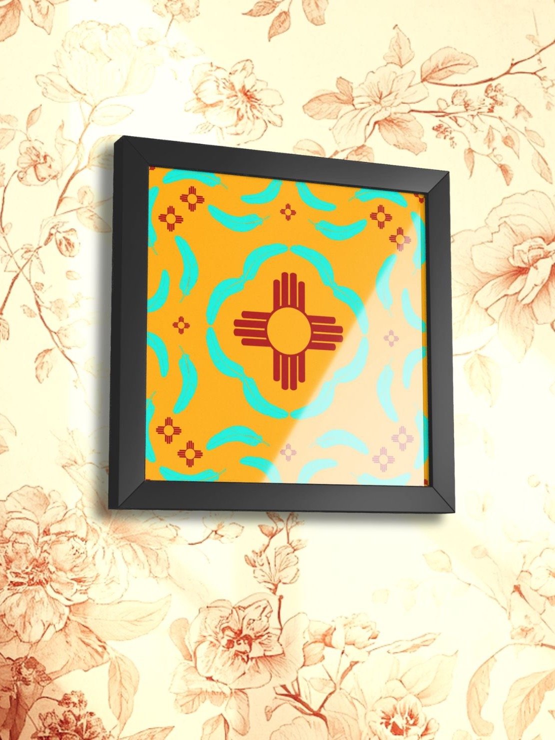 New Mexico Turquoise Feather Zia Sun Pattern Posters product image (2)