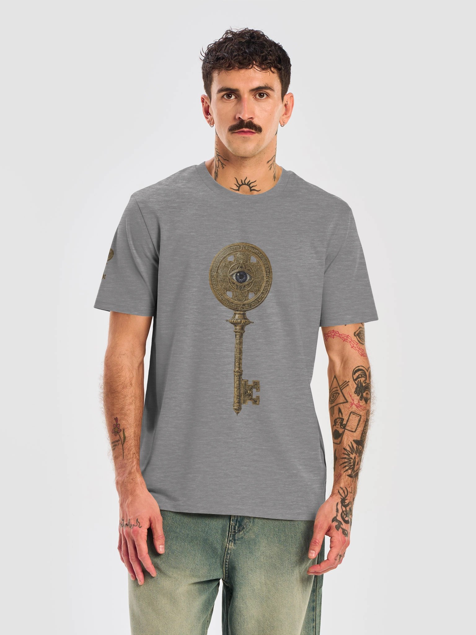 The Gatekeeper’s Key – Heather Grey Sigil Edition (Front + Right Shoulder Print) product image (5)