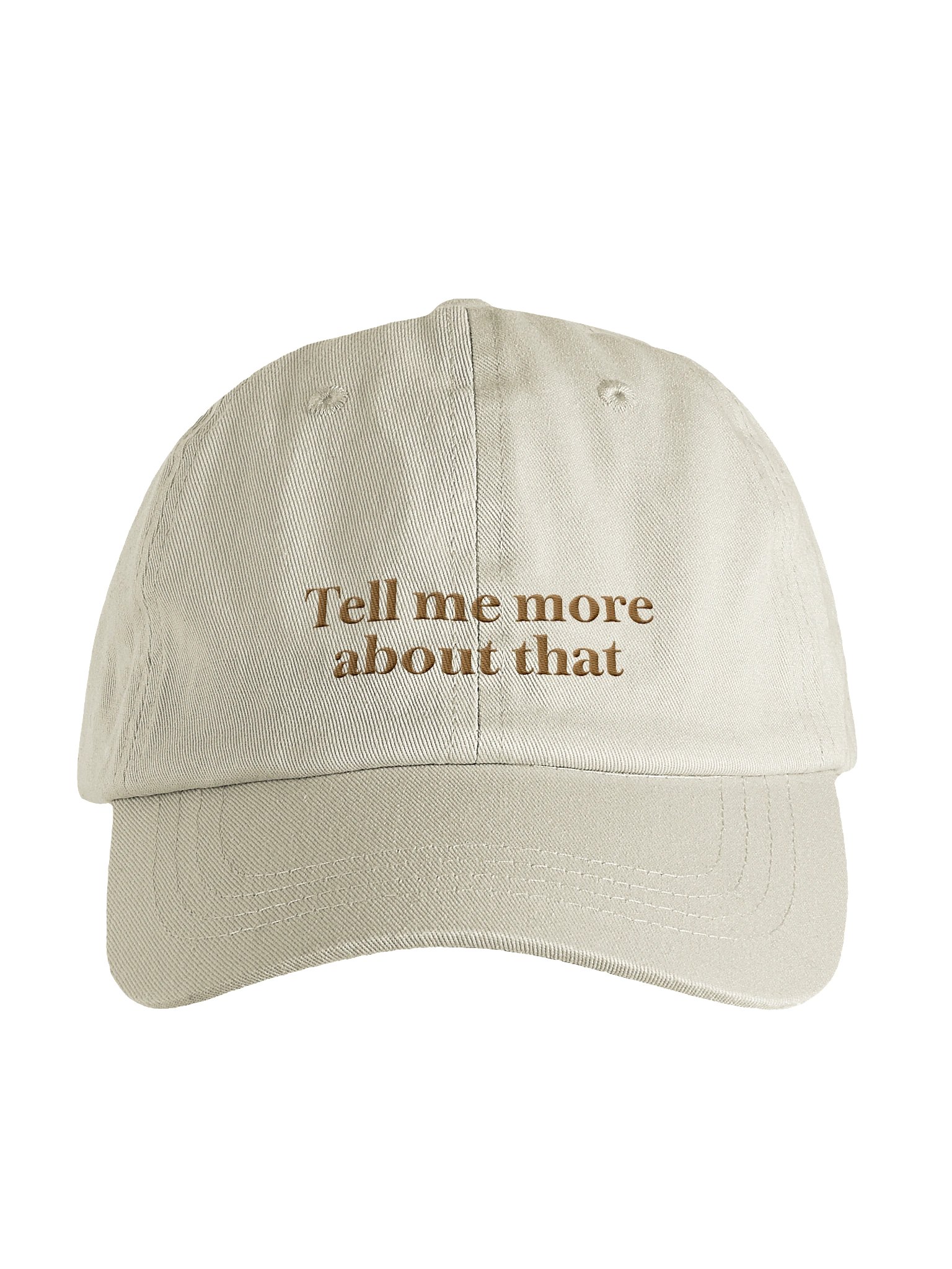 Embroidered "Tell me more" hat (beige) product image (1)