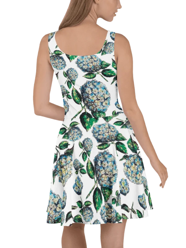 Blue Hydrangea Blooms Skater Dress | Watercolor Floral Fit & Flare Dress | Monique Faella Designs™ product image (2)