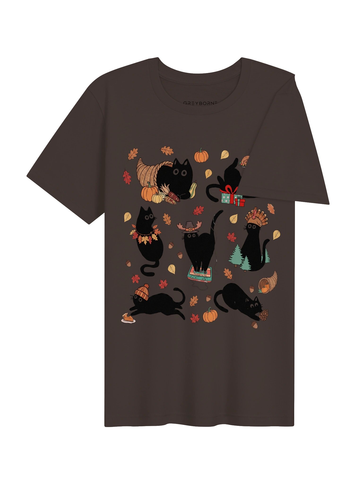 Black Cat Autumn T-Shirt – Cute Fall Cat Graphic Tee, Cozy Halloween Shirt, Pumpkin & Leaves Cat Lover Gift product image (38)