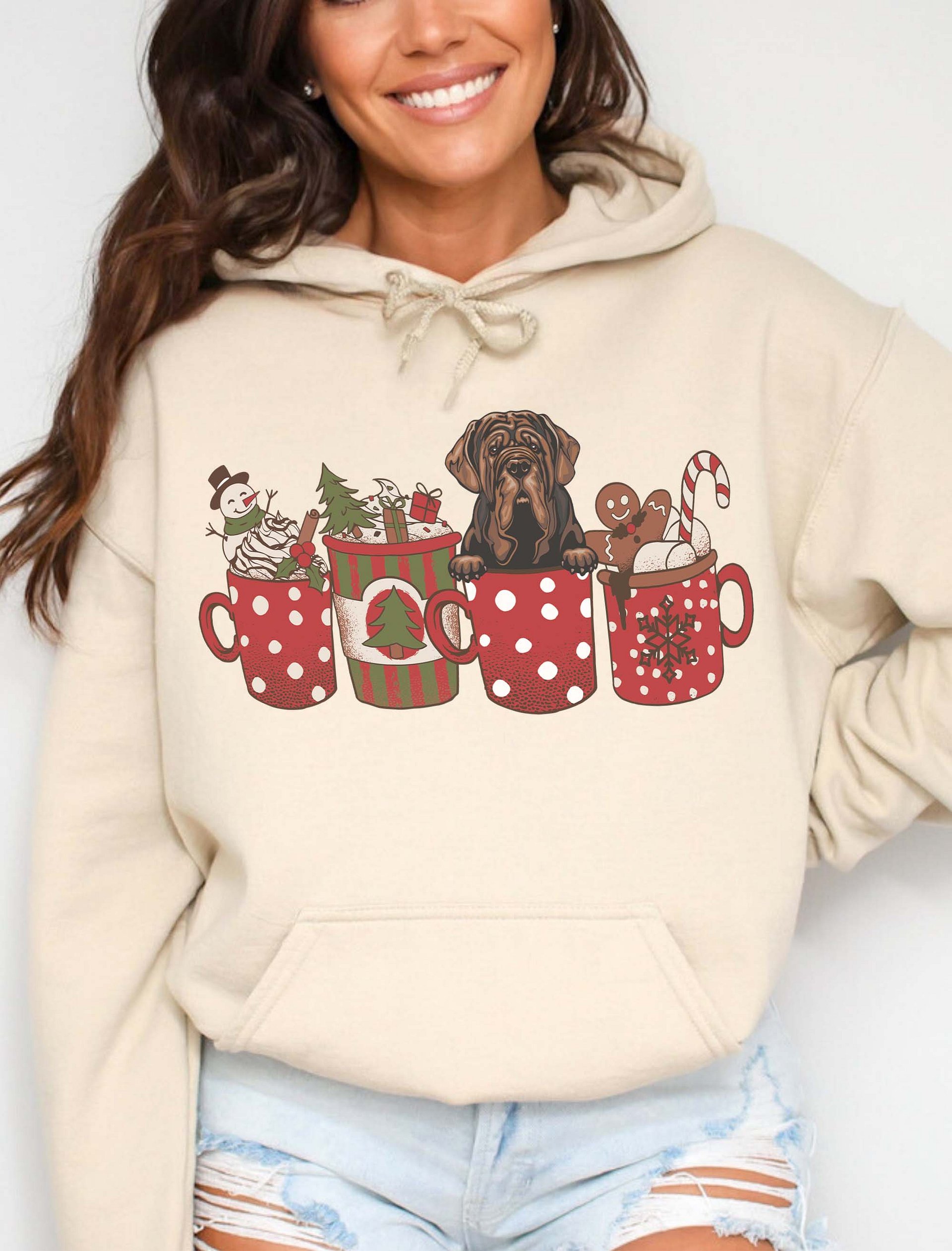 Cute Neapolitan Mastiff in a Christmas Cup Hooded Sweatshirt | Funny Christmas Pup in a Cup product image (16)