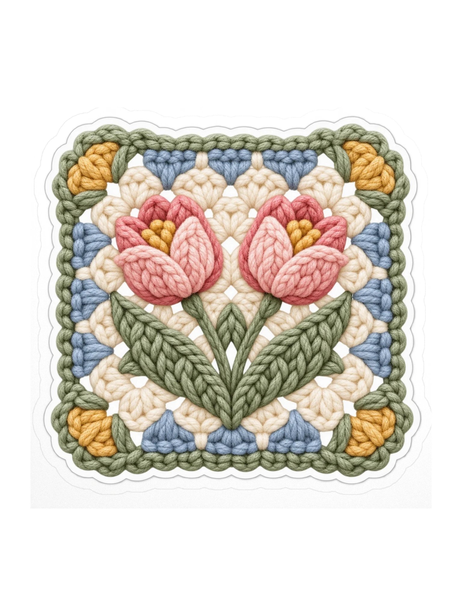 Tulip Granny Square Sticker | Pink Floral Crochet Water Bottle Decal product image (1)
