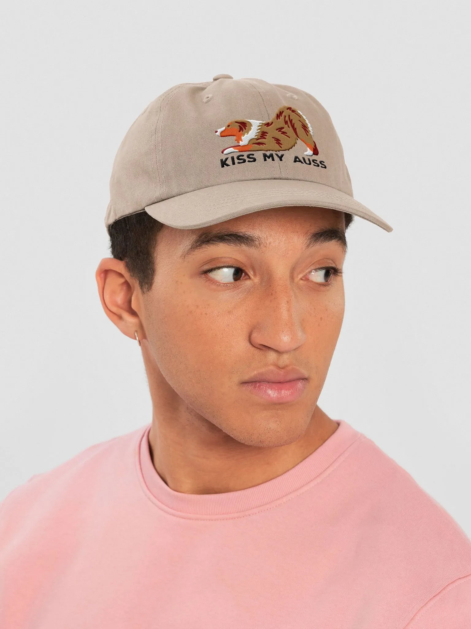 Kiss My Auss Classic Dad Hat(Embroidered) of an Australian Shepherd(Red Merle) product image (35)