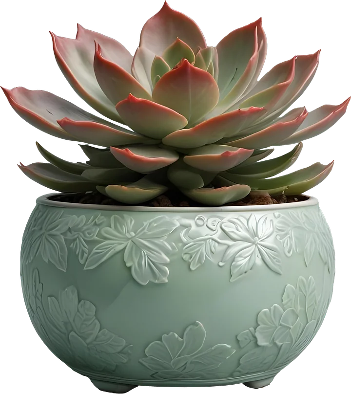 Chinese Green Porcelain Pot with Succulent – Tranquil Elegance PNG product image (1)