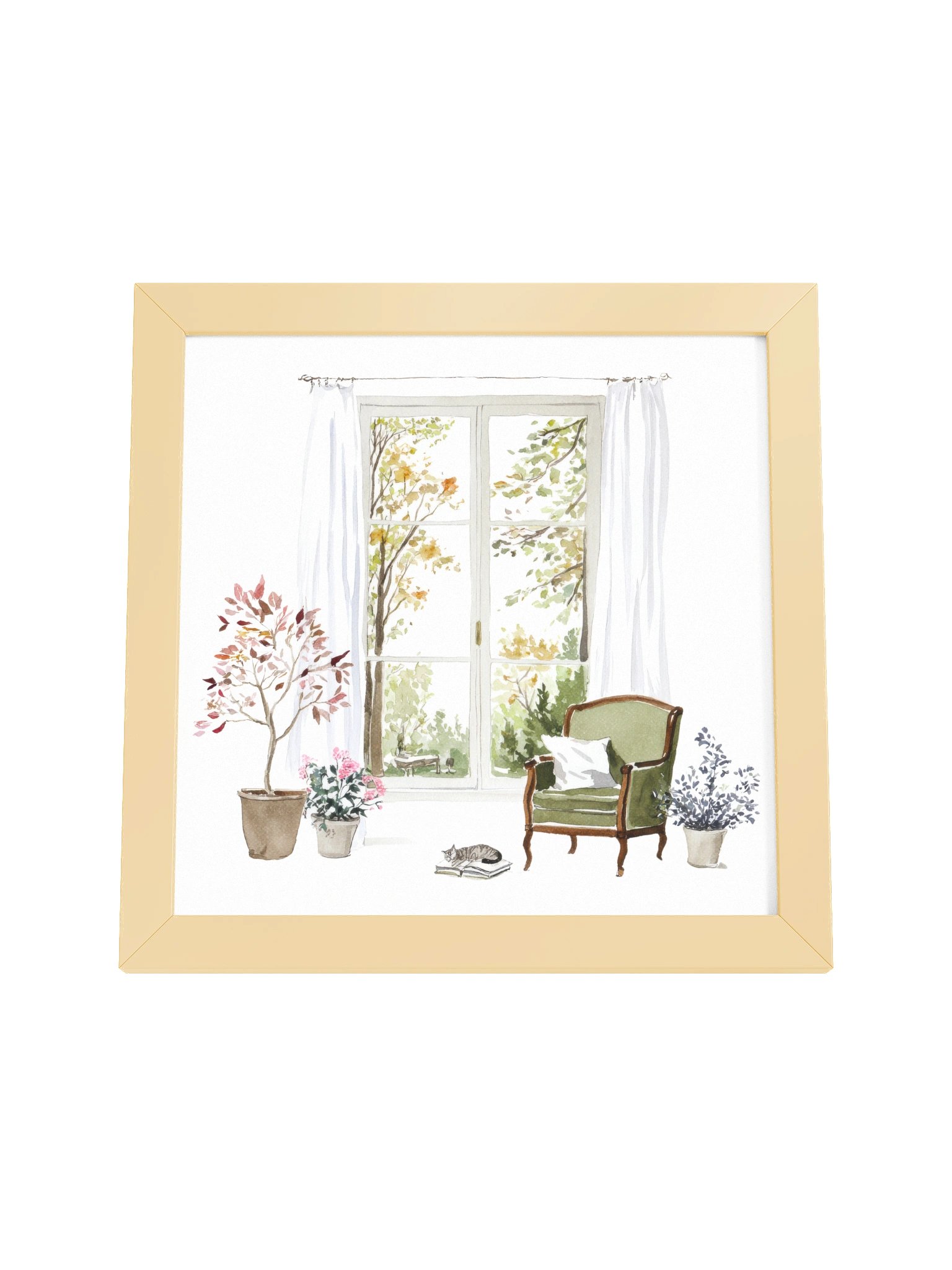 Soft Solitude — The Resting Cat & Chair Window Framed Art Print (10x10") product image (8)