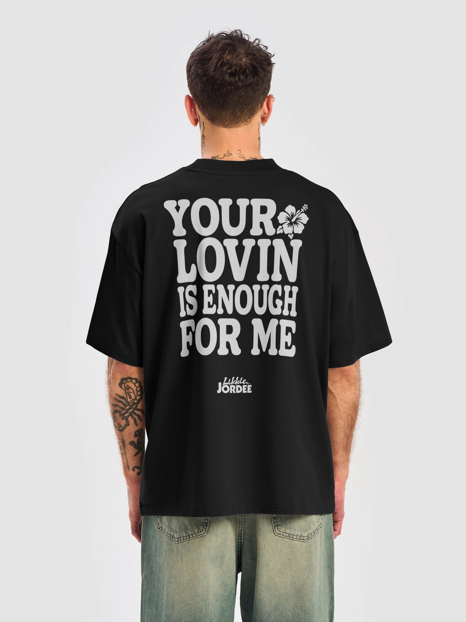 "Your Lovin' is Enough" Unisex Oversized T-Shirt in Black product image (5)