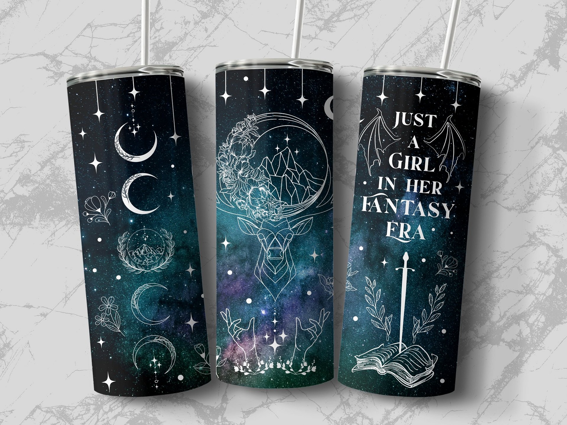 Girl In Her Fantasy Era Witchy Assassin Line Art Galaxy 20oz Straight Tumbler Sublimation PNG, Bookish Smut Reader, Instant Digital Download product image (3)