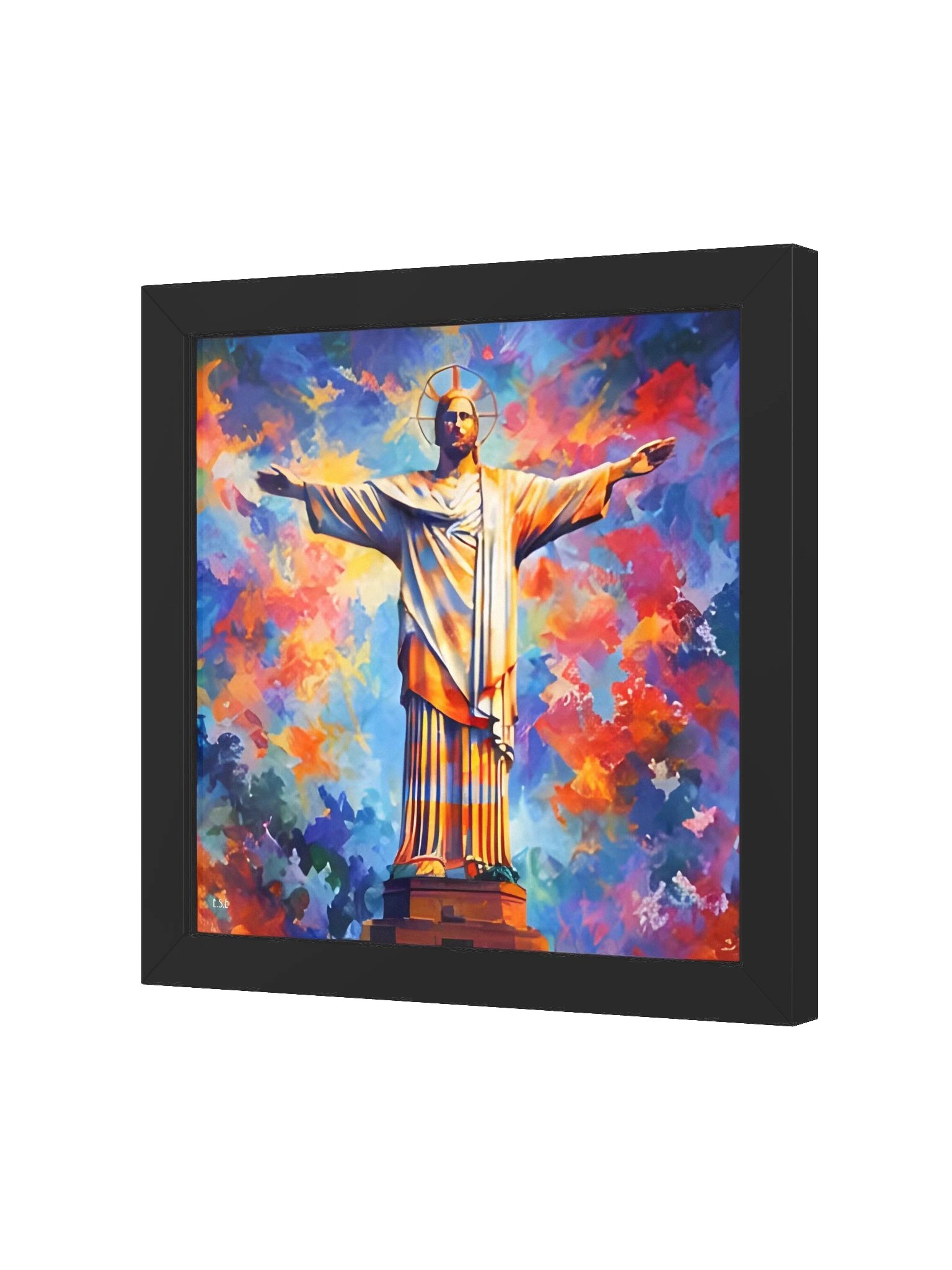 Christus der Erlöser – Farbenpracht in Abstrakt Vibrant Ayous Wood Framed Poster product image (18)