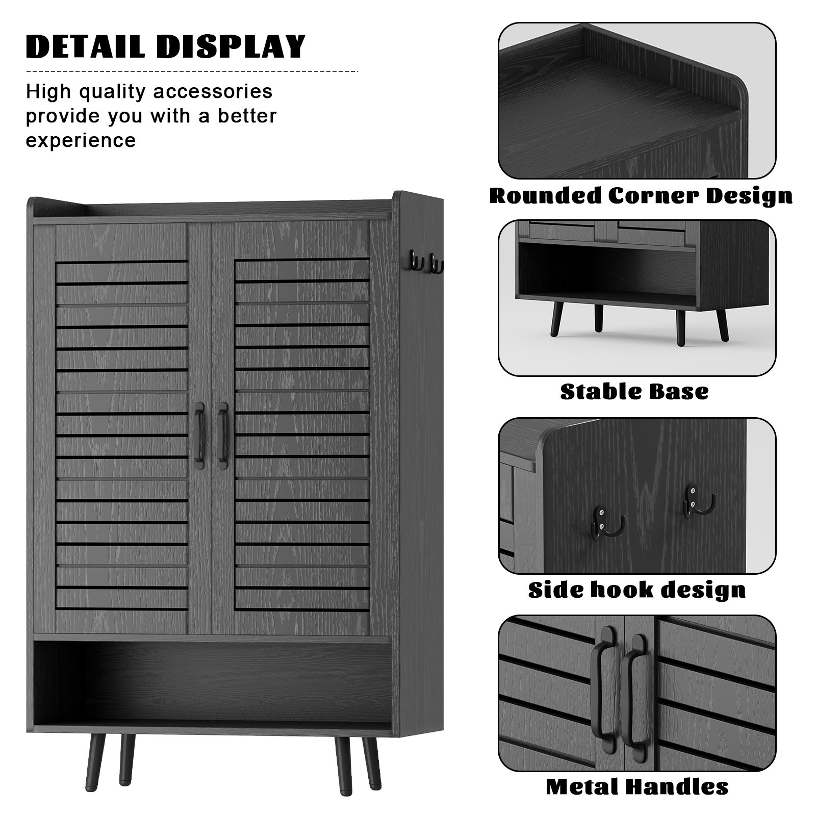7 Tier Shoe Cabinet with Doors Shoe Storage Cabinet with Adjustable Shelves,50" Large Wooden Shoe Cabinet Storage for Closet, Shoe Organizer for Entryway, Hallway, Black product image (5)
